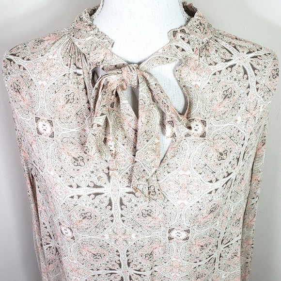 Lucky Brand Tops - Lucky Brand Victorian Patterned Neck Tie Blouse